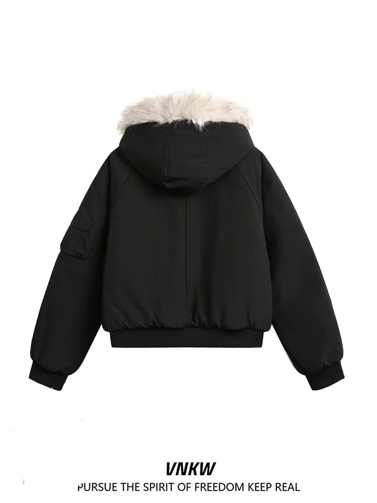 Warm Fce Lined Cotton Jaet Men's Winter Thiened Loose ort Sle Quilted Coat with Fur Collar Casual Youth Faion