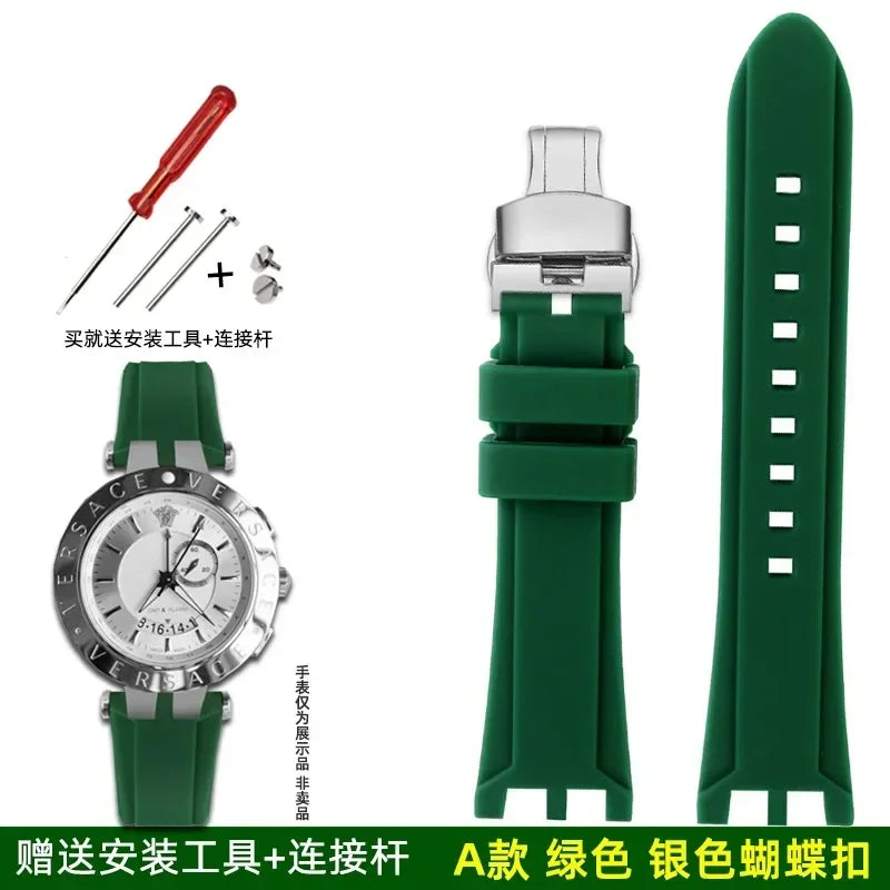 Rubber watch strap For Versace V-RACE DUAL series concave convex silicone watch strap accessories 24mm men's waterproof Bracelet