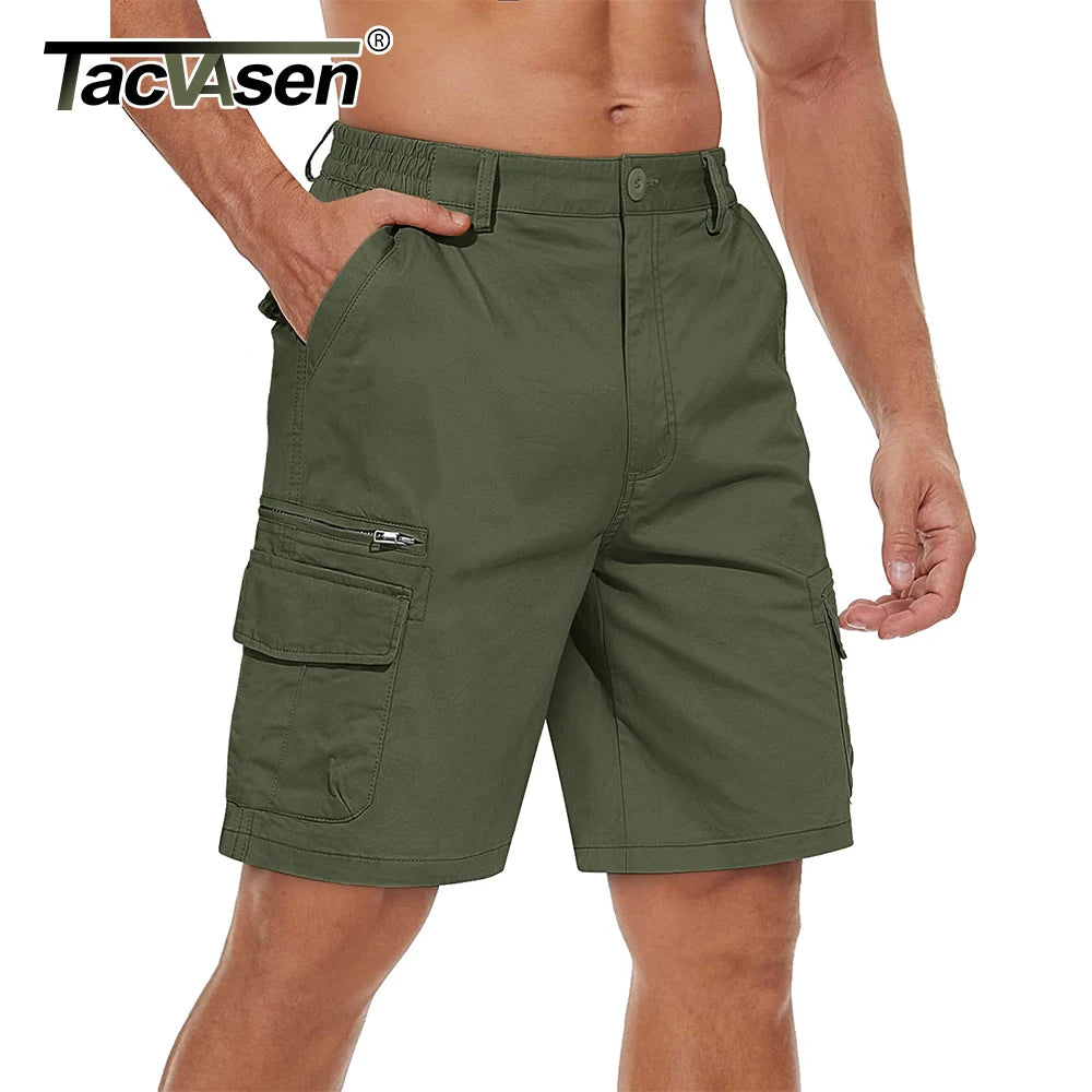 TACVASEN 97% Cotton Multi-Pockets Cargo Shorts Mens Fashion Loose Fit Ripstops Work Shorts Outdoor Safari Casual Retro Shorts