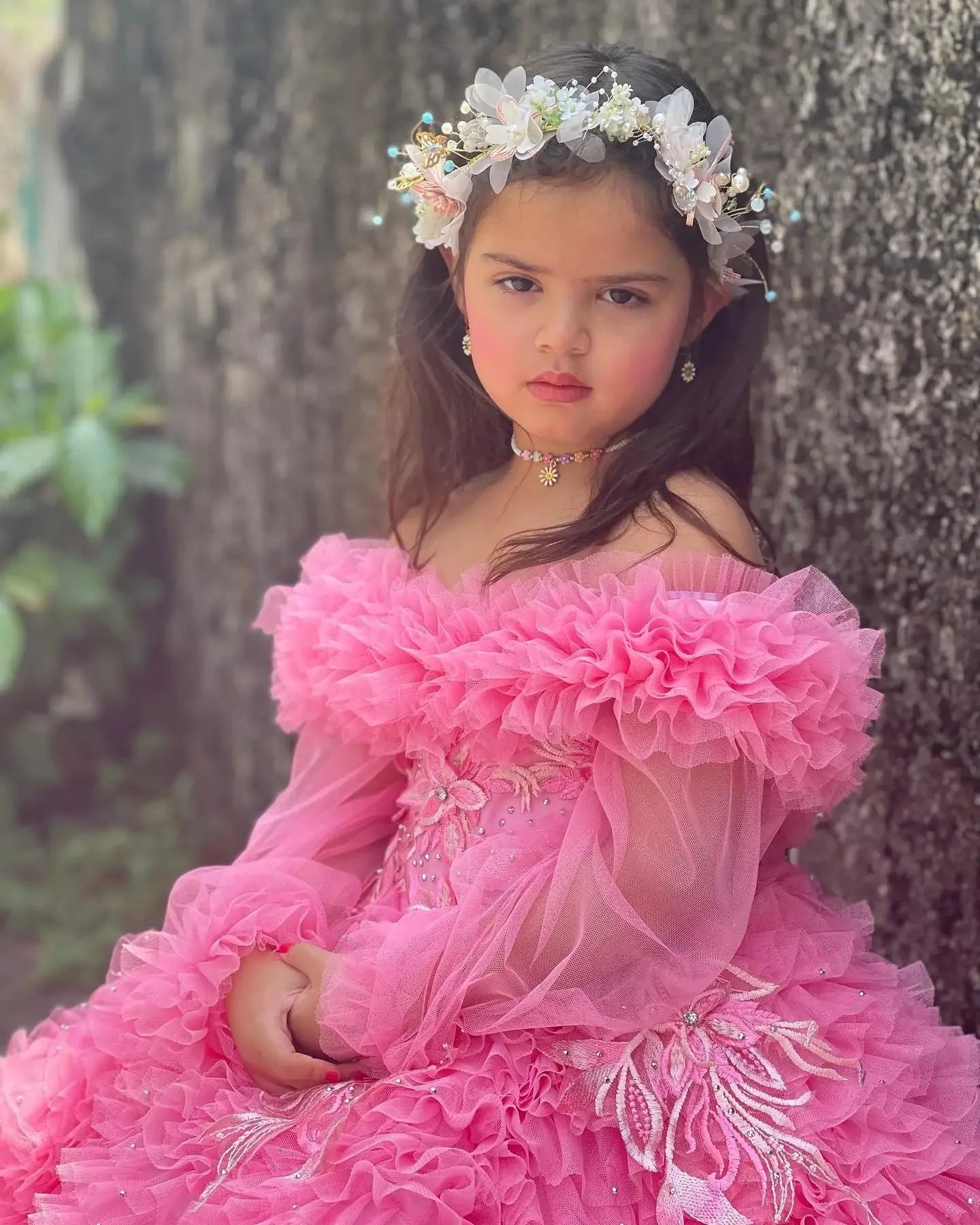 Pink Flower Girl Dresses for Wedding Crystal Ruffles Off the Shoulder First Communion Kids Birthday Party Gown Party Dress