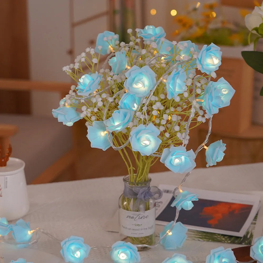 Pink Rose String Lights for Bedroom Battery Operated Flower LED Lights for Outside Romantic Home Room Lights Mother Day Gifts