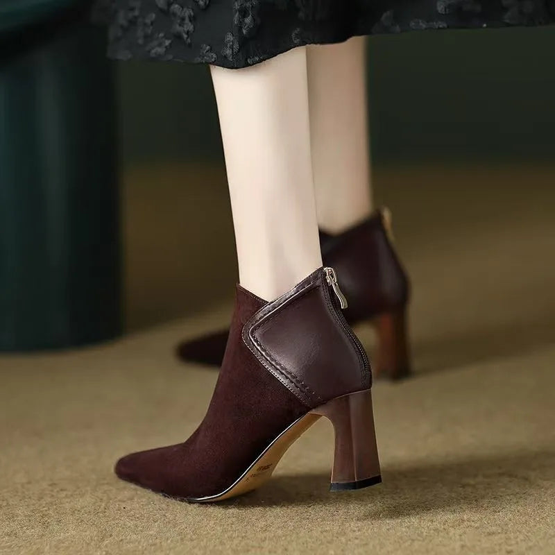 Point Toe Boots for Women Carved Flowers Heels Boots Zipper Western Designer Lady Heel Boots Retro Comfortable Pumps Botas Mujer