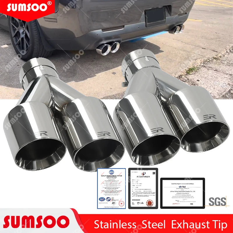 ER  1 PCS Exhaust Tip Car modify Double Outlet Exhaust Pipe Nozzle Decoration Stainless tail Pipes Muffler