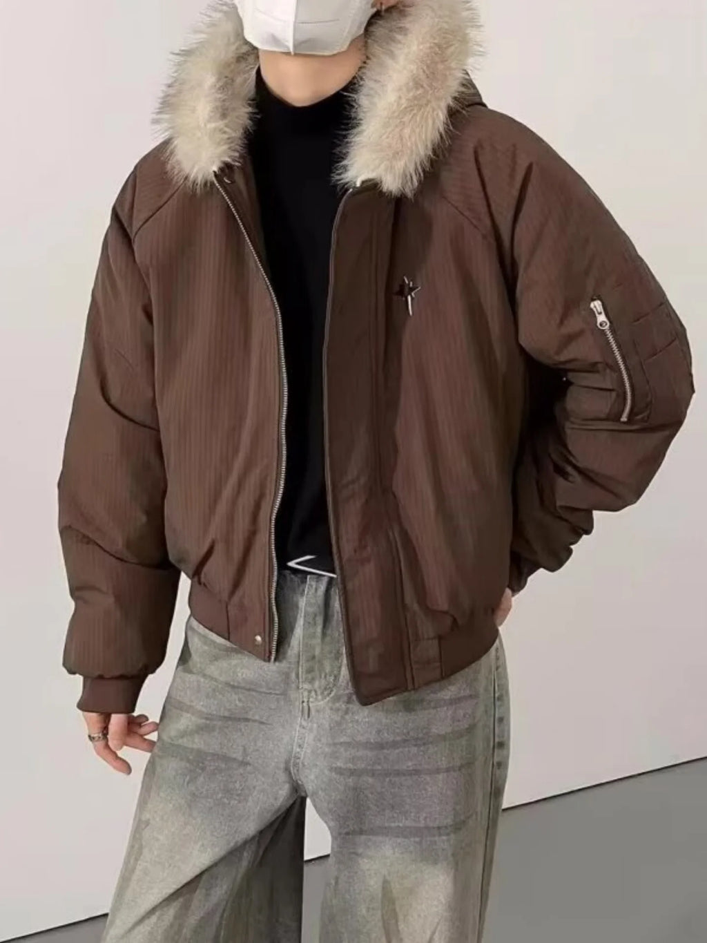 Retro American Cotton Jaet Men's Hooded ort Thiened Large Fur Collar Winter Warm Coat Cleanfit Outerwear Casual Youth