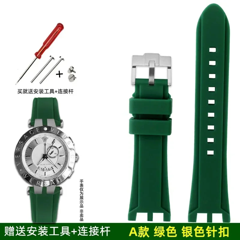 Rubber watch strap For Versace V-RACE DUAL series concave convex silicone watch strap accessories 24mm men's waterproof Bracelet