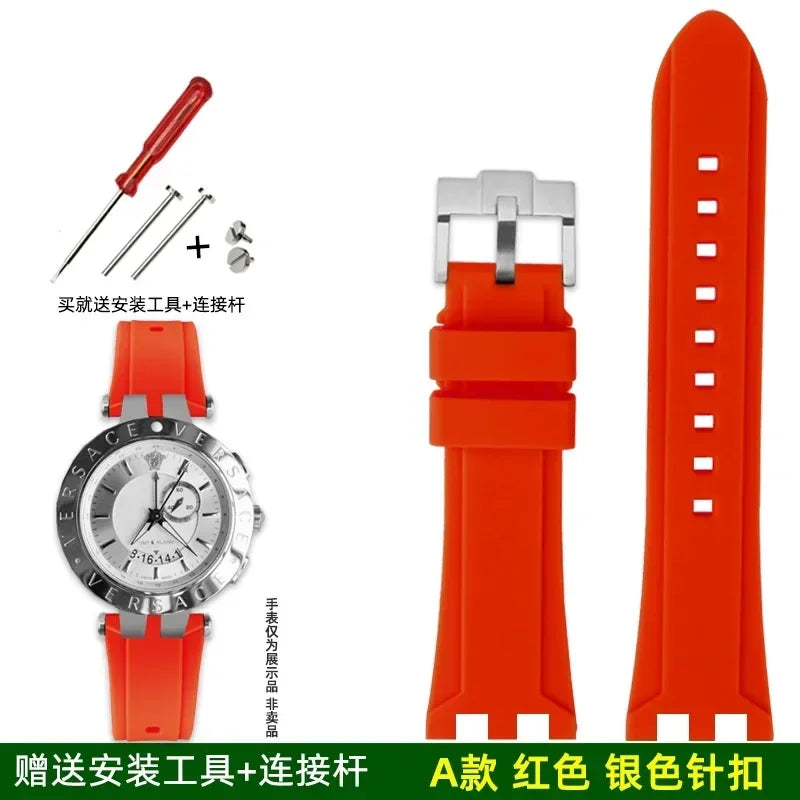 Rubber watch strap For Versace V-RACE DUAL series concave convex silicone watch strap accessories 24mm men's waterproof Bracelet