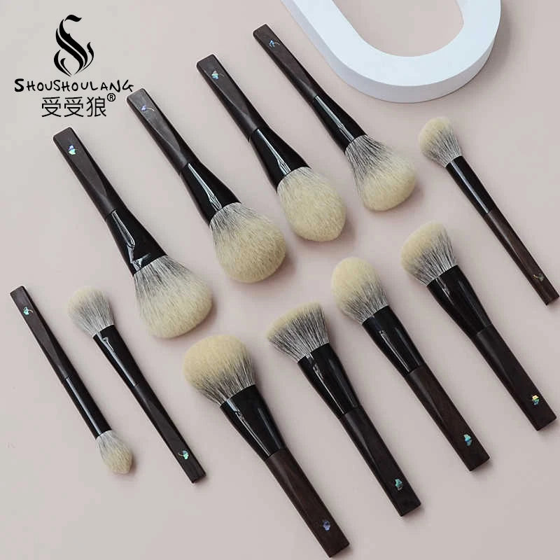 Soft Goat Canadian Squirrel Hair Makeup Brush Hand Crafted 1PC Face Powder Blush Brush Mother-of-Pearl Ebony Handle Makeup Brush