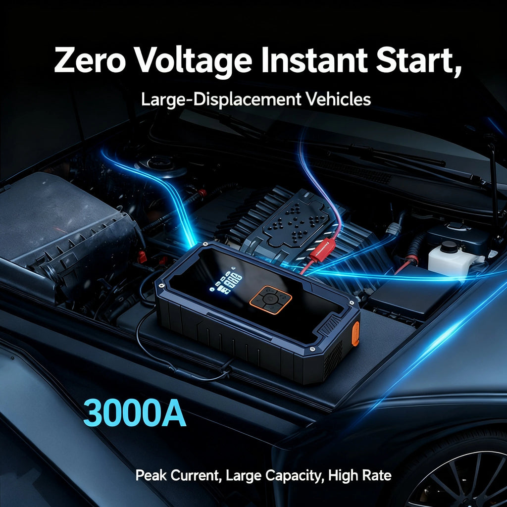 3000A 12V Car Jump Starter Air Compressor With Power Bank 99800mah Peak Portable Battery Starter 150PSI Air Pump With LED Light