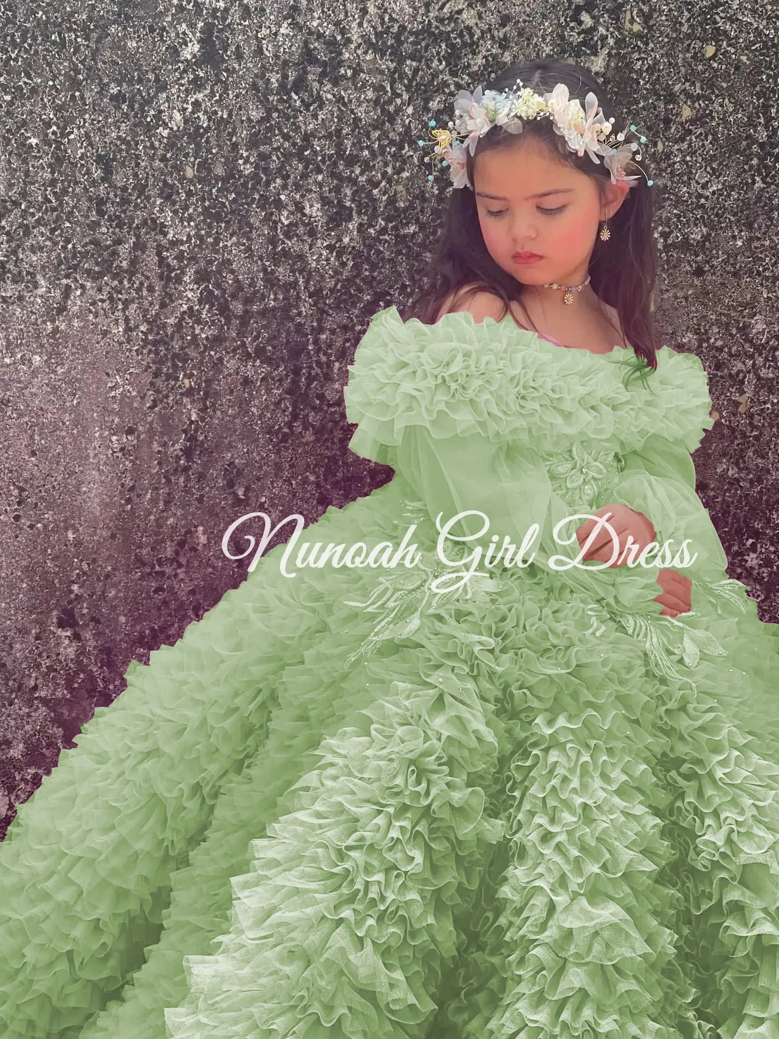 Pink Flower Girl Dresses for Wedding Crystal Ruffles Off the Shoulder First Communion Kids Birthday Party Gown Party Dress