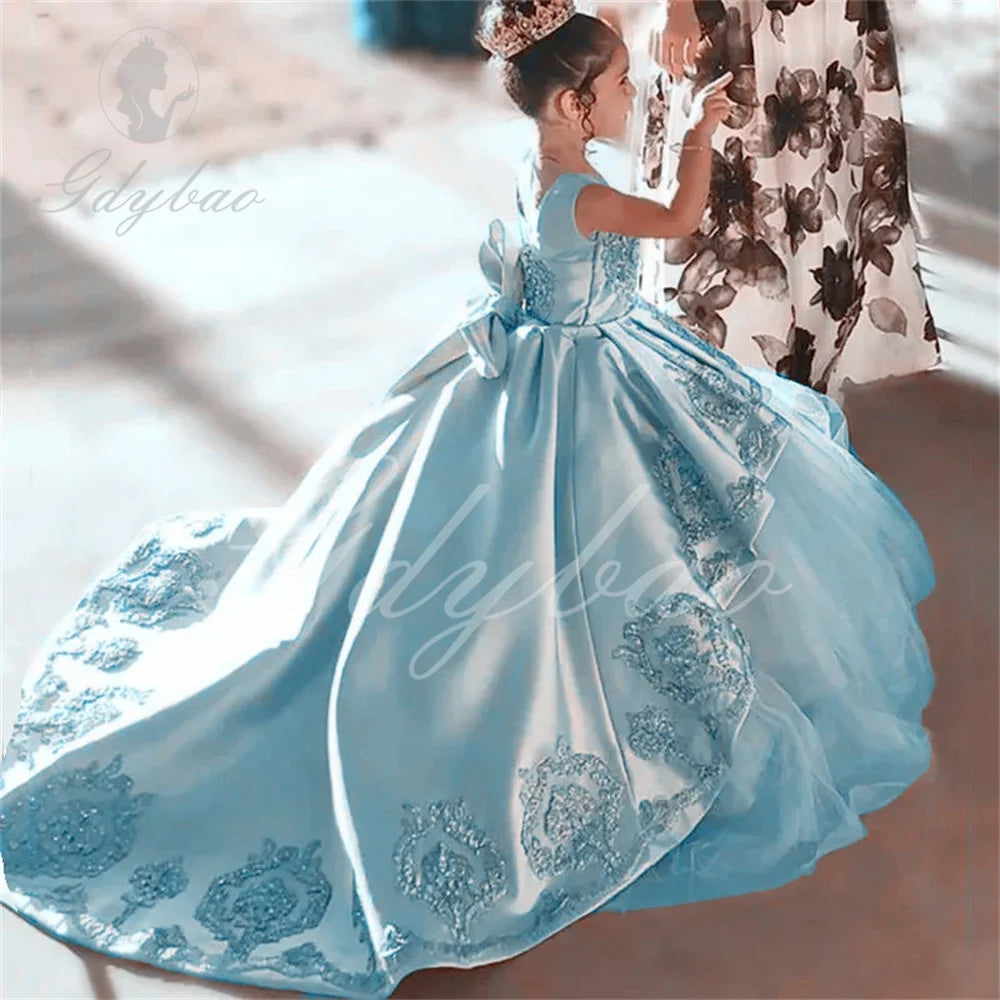 Flower Girl Dresses for Wedding Lace Floral Appliqued Little Girls Pageant Dress Tiered Skirts vestidos de desfile