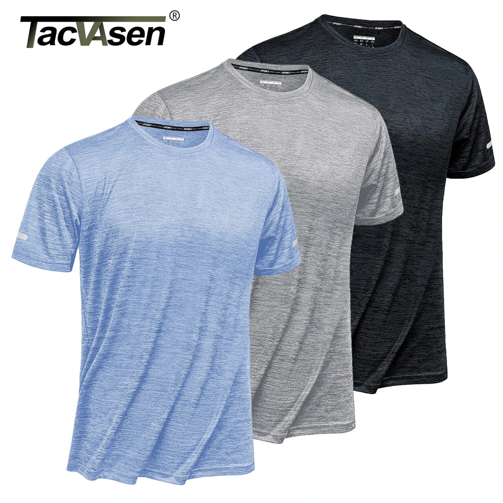 TACVASEN 3 Packs Quick Dry Summer T-shirts Reflective Stripe Men Running Fitness Tops Gym Training Shirt Breathable Sportswear