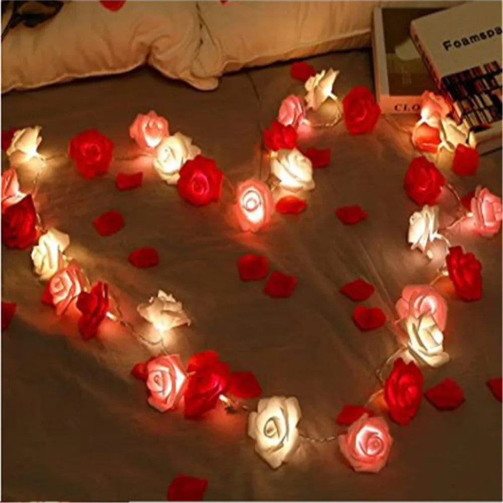 Pink Rose String Lights for Bedroom Battery Operated Flower LED Lights for Outside Romantic Home Room Lights Mother Day Gifts