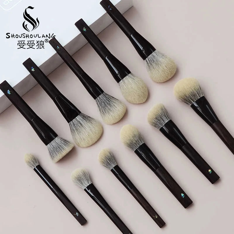 Soft Goat Canadian Squirrel Hair Makeup Brush Hand Crafted 1PC Face Powder Blush Brush Mother-of-Pearl Ebony Handle Makeup Brush