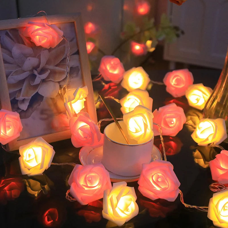 Pink Rose String Lights for Bedroom Battery Operated Flower LED Lights for Outside Romantic Home Room Lights Mother Day Gifts