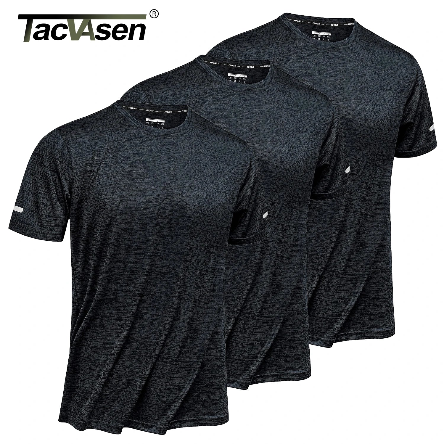 TACVASEN 3 Packs Quick Dry Summer T-shirts Reflective Stripe Men Running Fitness Tops Gym Training Shirt Breathable Sportswear