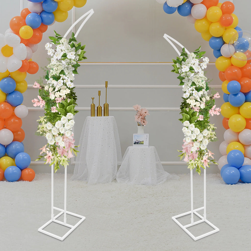 2PCS Wedding Arched Bracket,2.1m & 1.9m White/Gold Curved Wedding Stand,Decoration Backdrop Stand for Ceremony and Party