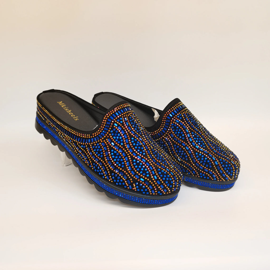 African Popular Luxury Women's Rhinestone Slippers Non-slip height-raising, High-end  Mid-Heel Lady Casual Mullers Shoes F1207-1