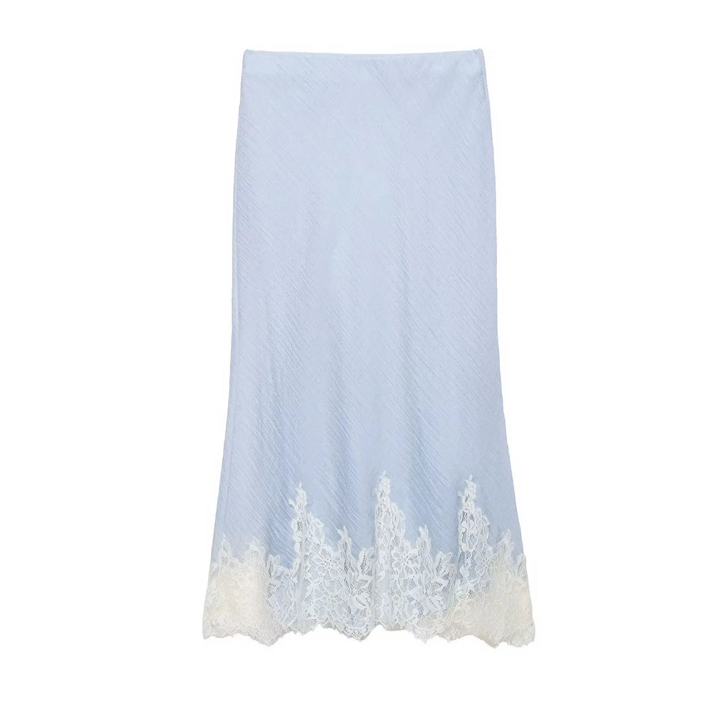 KONDALA Casual Chic Lace Skirt Set Women Holidays Summer Sky Blue Camisole,Midi Skirt 2026 Trendy Beach Leisure Street Skirt Set