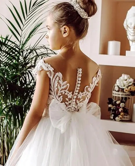 MisShow Flower Girl Dresses Princess For Wedding Party Bow Tie Back Girls Lace Dress For Kids 3-9 Years Ball Gown
