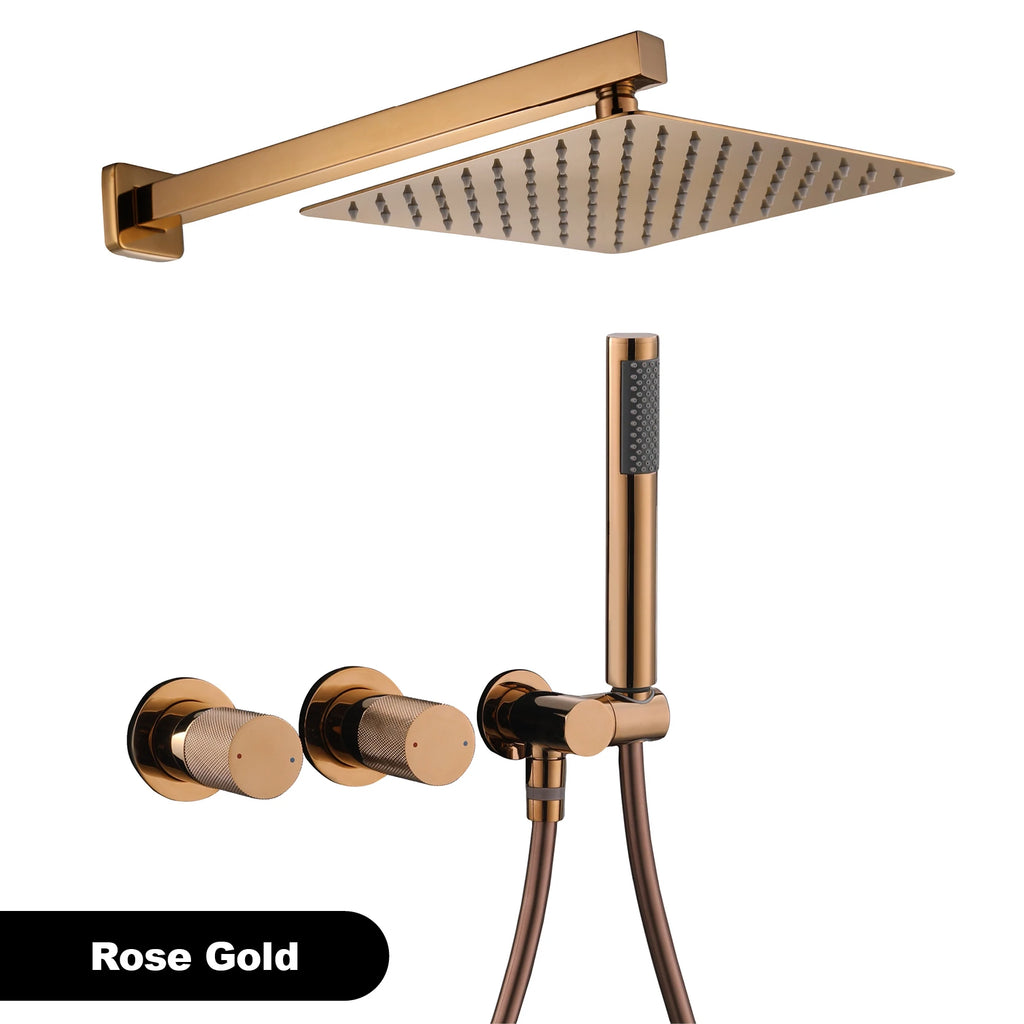 Luxury gun gray brass wall mounted shower system embedded design with 2 handles dual control hot and cold water bathroom faucet