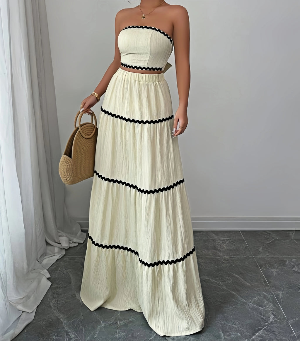 Women's Maxi Skirt Set Summer Beige Sleeveless Wrap Top & Maxi Skirt 2 Piece Sets Fashion Casual Beach Vacation Sets