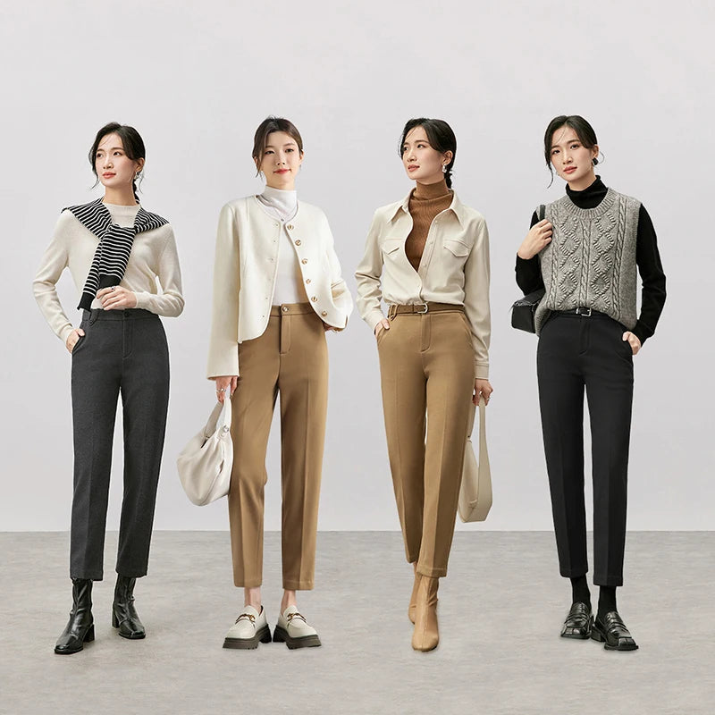 SENTUBILA Straight Ankle-length Women Pants 2026 Winter Slim Fit Thick High Waist Warm Solid Office Lady Pencil Pant 144K56987