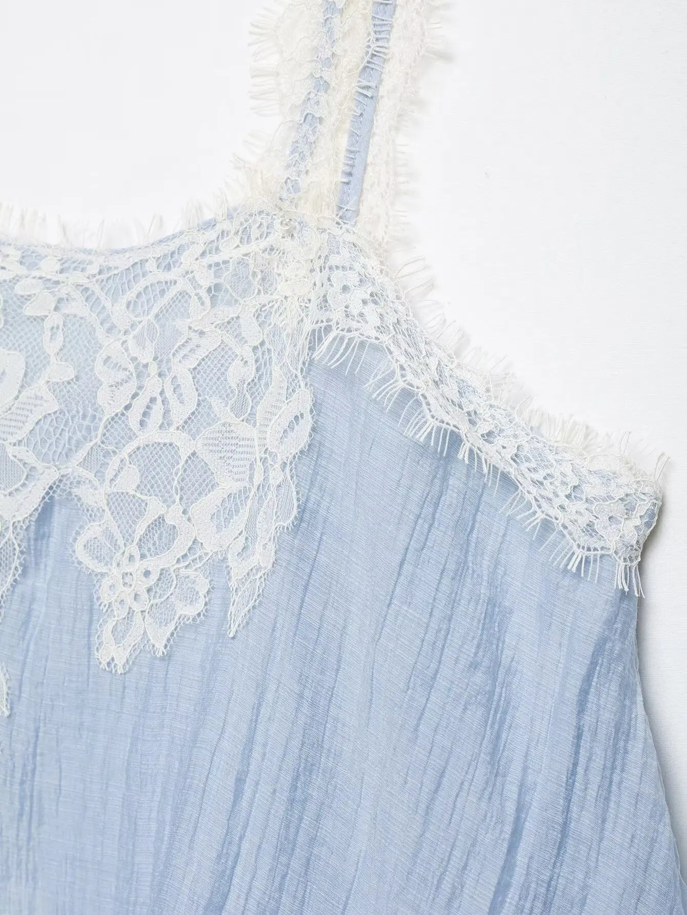 KONDALA Casual Chic Lace Skirt Set Women Holidays Summer Sky Blue Camisole,Midi Skirt 2026 Trendy Beach Leisure Street Skirt Set