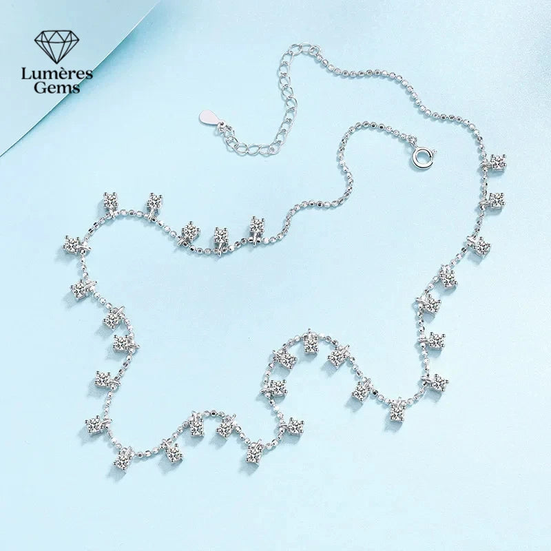 Women's Platinum PT950 3/9CT Moissanite Necklace Sparkling round Cut Pendant Wedding Jewelry Clavicular Chain