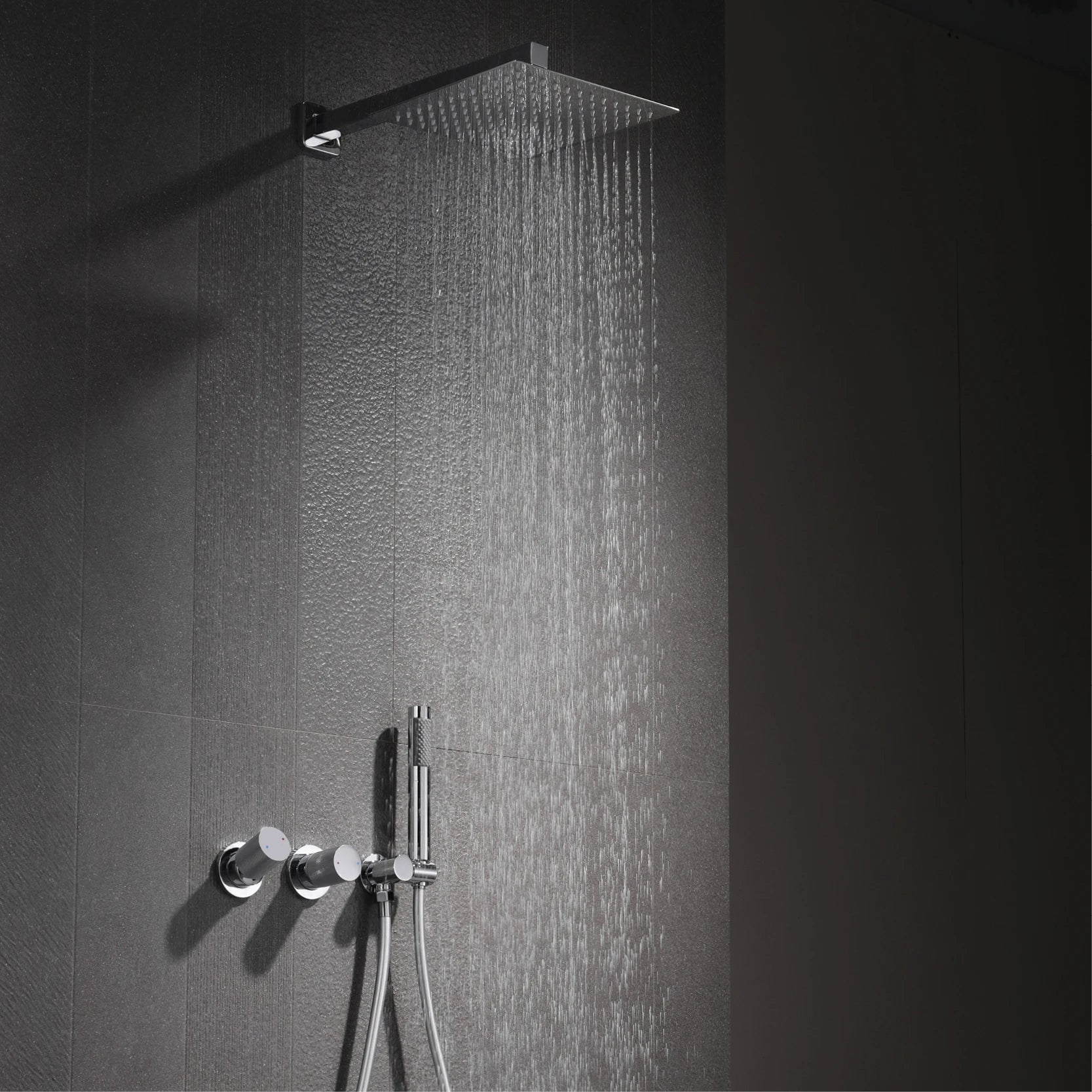 Luxury Bathroom Brass Gun Grey Wall-Mounted Shower System 2 function Embedded Bath Mixer Tap Dual Spray Rainfall/Handheld