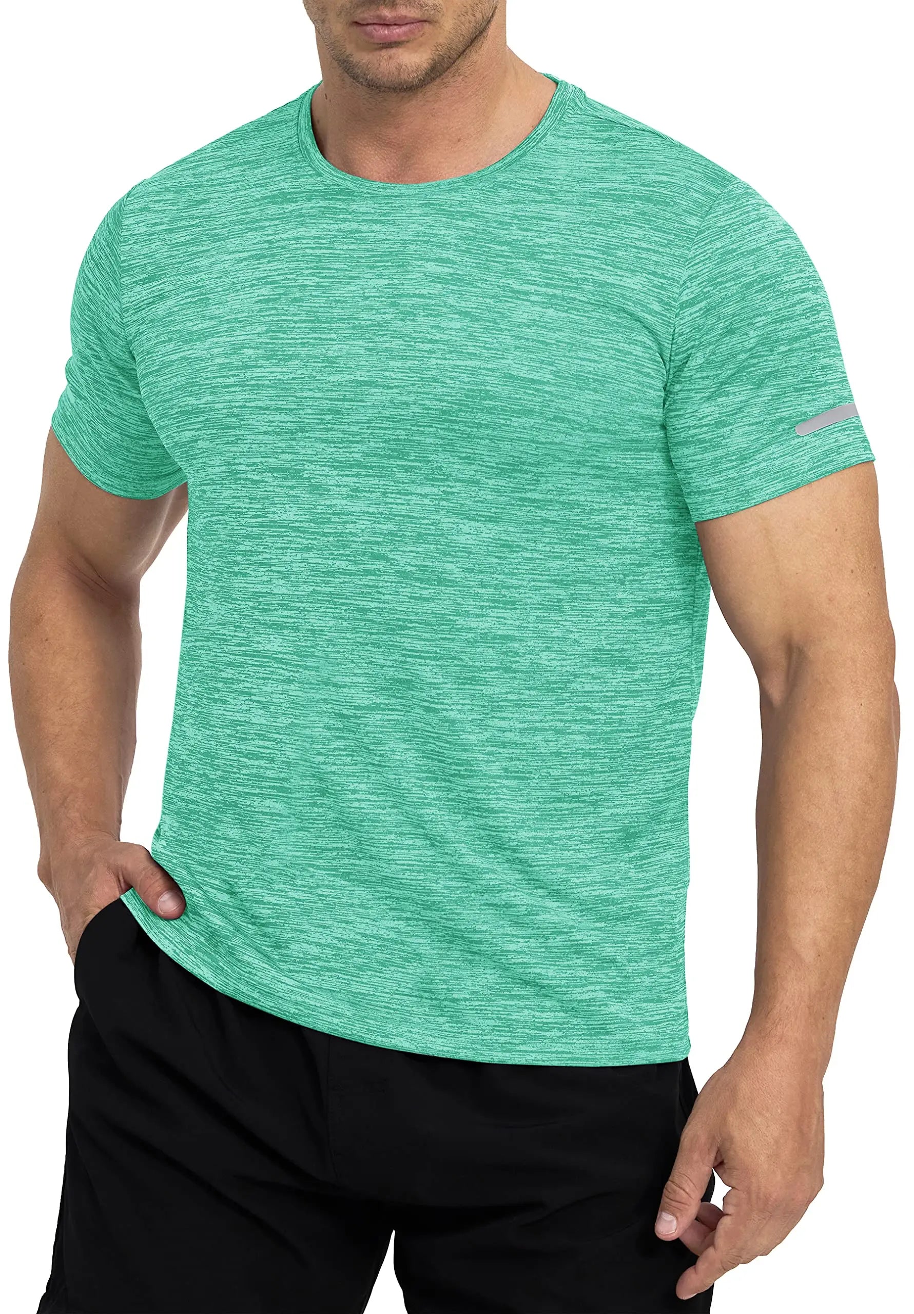 TACVASEN Quick Dry Summer T-shirts W/ Reflective Stripe Men Running Fitness Tops Gym Training Shirt Breathable Casual Sportswear