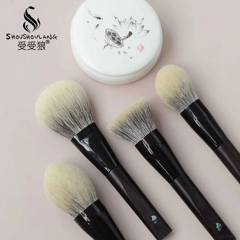 Soft Goat Canadian Squirrel Hair Makeup Brush Hand Crafted 1PC Face Powder Blush Brush Mother-of-Pearl Ebony Handle Makeup Brush