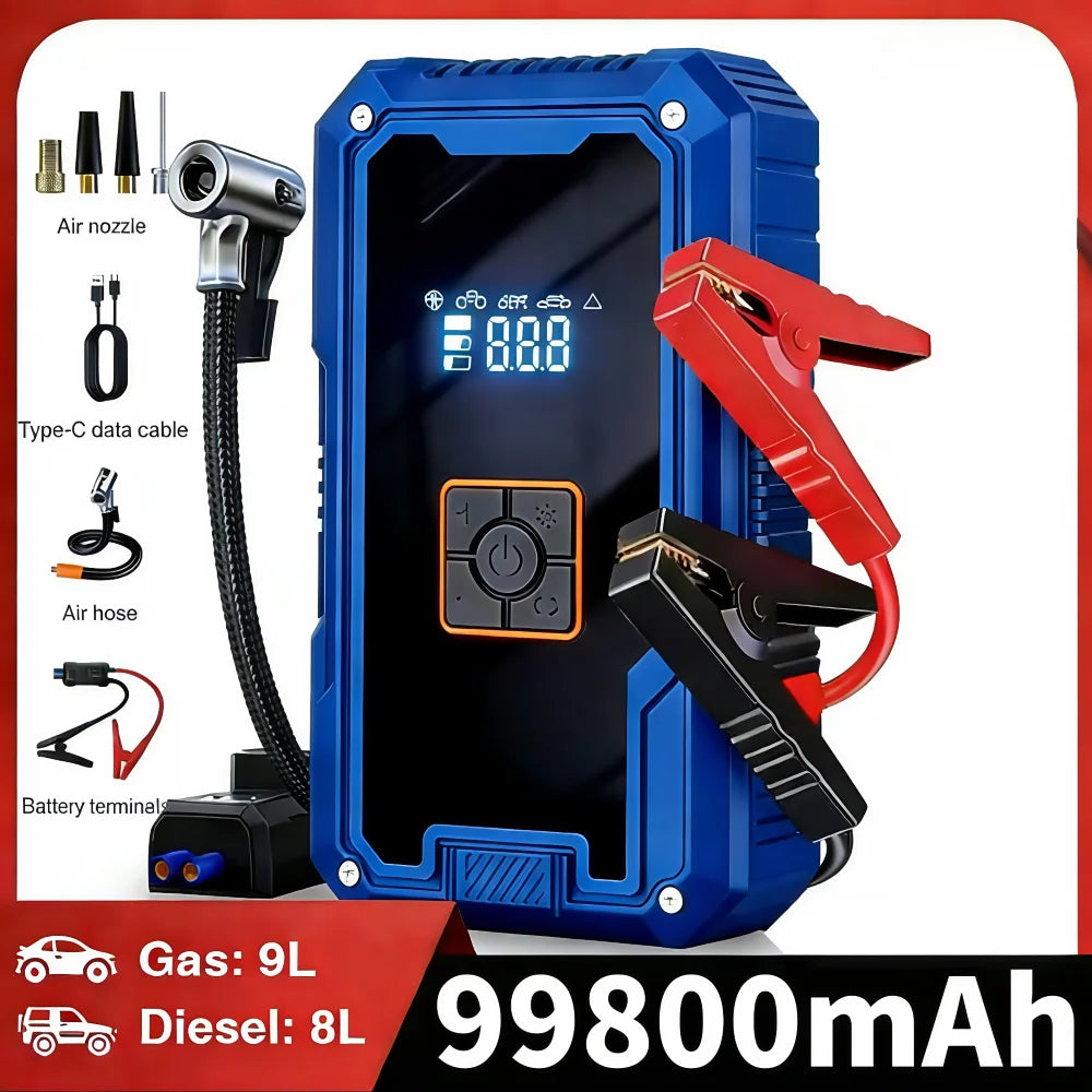 3000A Car Jump Starter 99800mAh Portable Battery Booster Air Compressor 12V Auto Emergency Start Power Bank With LED Light