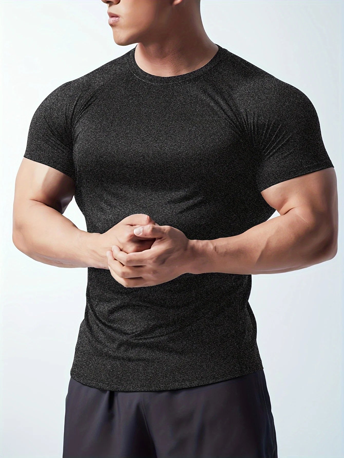 Man T Shirt Men Fitness T-shirt Exercise Short-Sleeved Men's Running Tees Gym Training Stretch Tops Summer Sports Tshirt