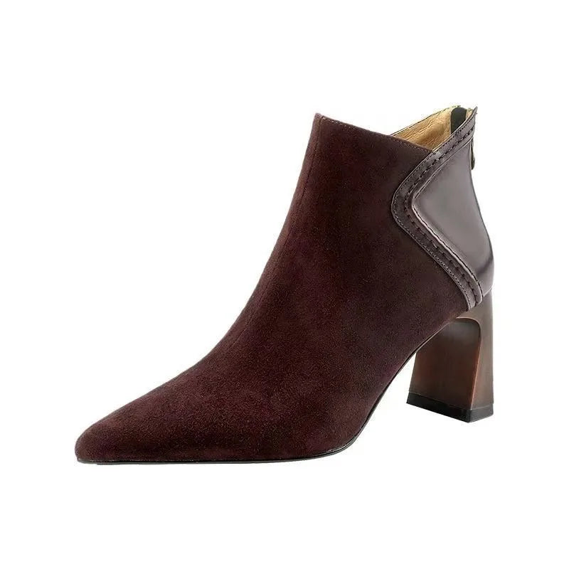 Point Toe Boots for Women Carved Flowers Heels Boots Zipper Western Designer Lady Heel Boots Retro Comfortable Pumps Botas Mujer