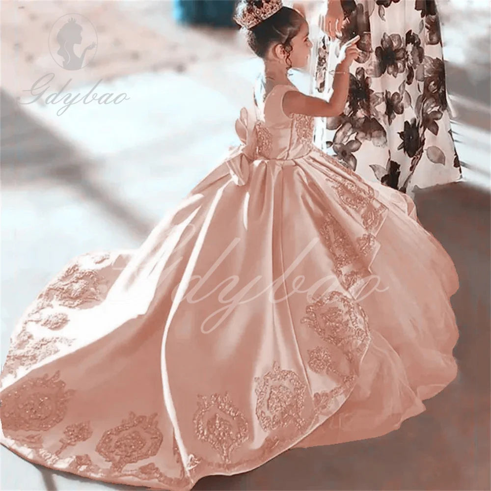 Flower Girl Dresses for Wedding Lace Floral Appliqued Little Girls Pageant Dress Tiered Skirts vestidos de desfile