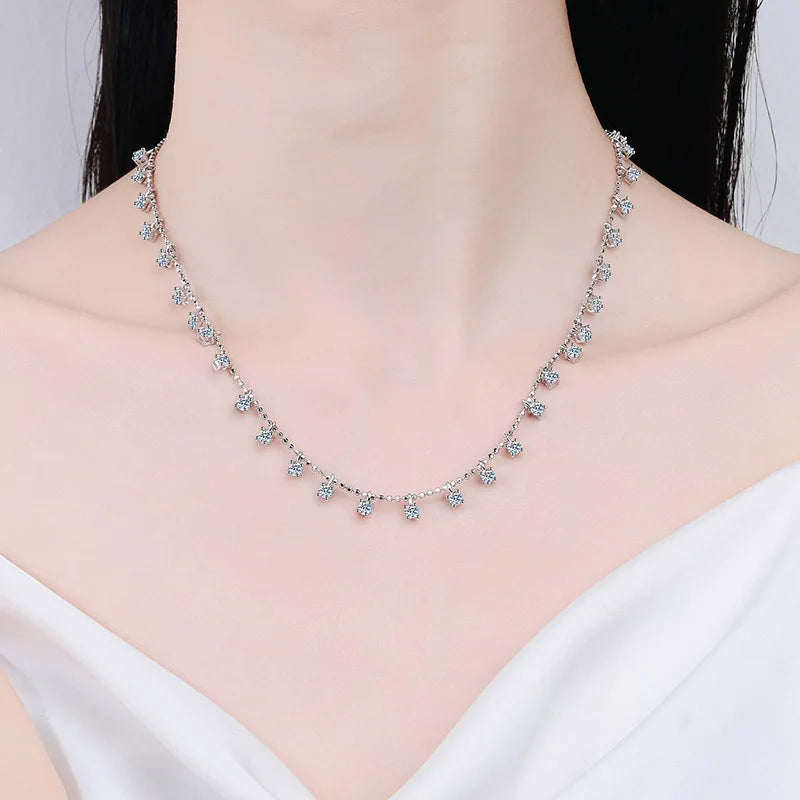 Beautiful 3-4mm Star Sparkling Clavicle Chain Women's Moissanite PT950 Platinum Scattered Starlight Full of Romance