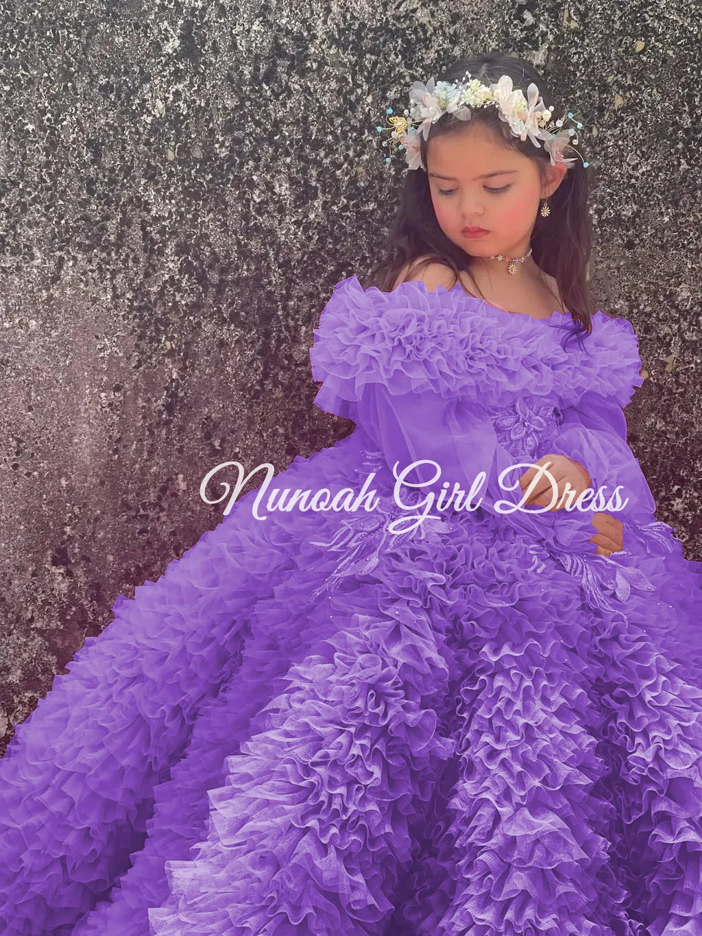 Pink Flower Girl Dresses for Wedding Crystal Ruffles Off the Shoulder First Communion Kids Birthday Party Gown Party Dress