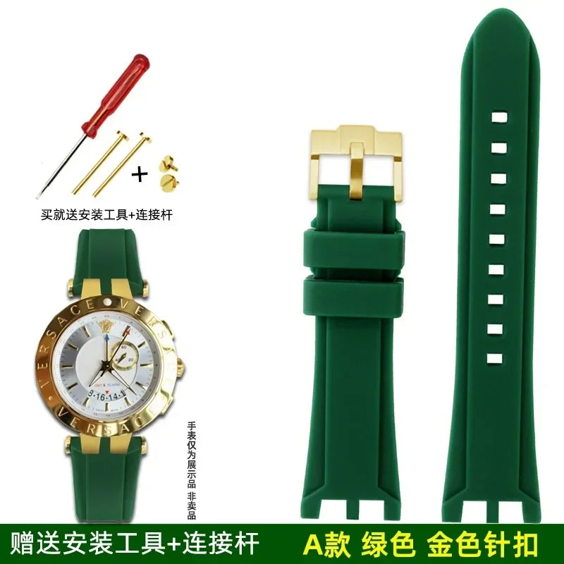 Rubber watch strap For Versace V-RACE DUAL series concave convex silicone watch strap accessories 24mm men's waterproof Bracelet