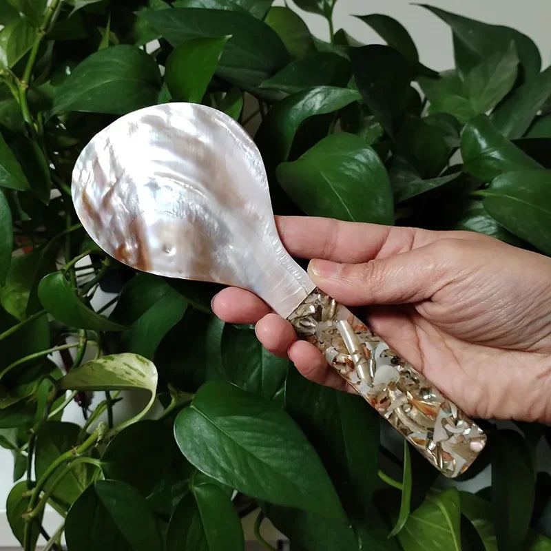 Mother of Pearl Rice Spoon Natural Shell Rice Paddle Heat Resistant Rice Cooker Spoon MOP Scoop for Home Kitchen Tool