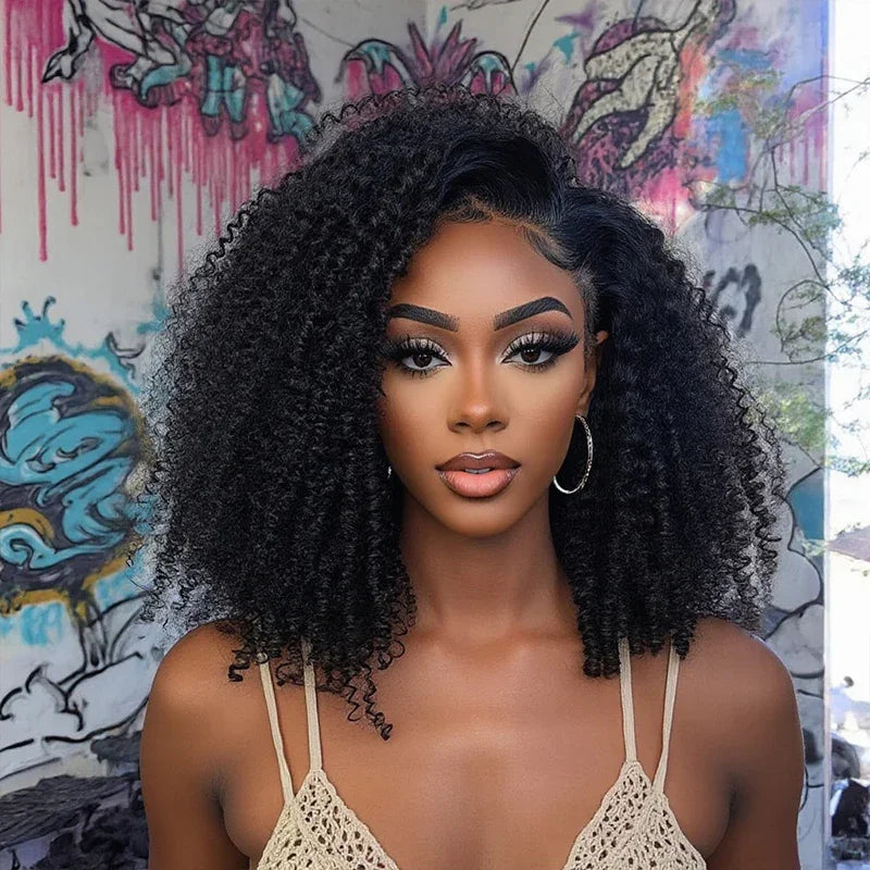 220% Half Wig Human Hair Afro Kinky Curly Wigs Glueless Wigs Human Hair 3 in 1 Wear Go Glueless Wig With Drawstring Seamless