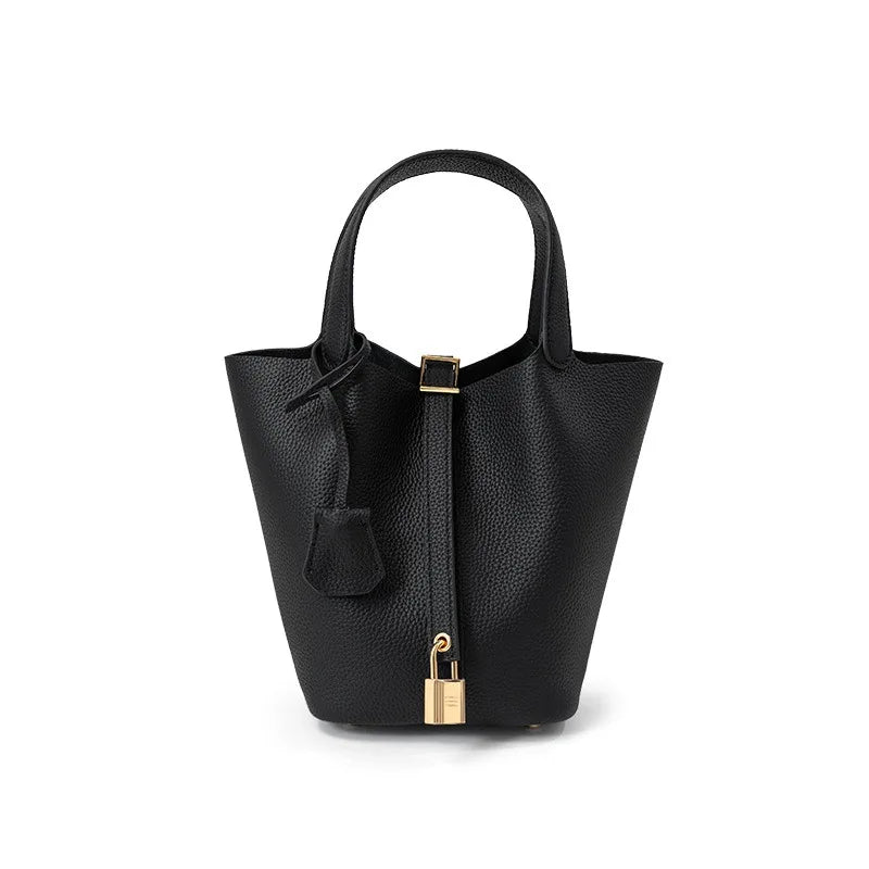 Bucket bag, genuine leather women's bag, vegetable basket bag, mommy bag, bride's wedding bag, light luxury high-end handbag