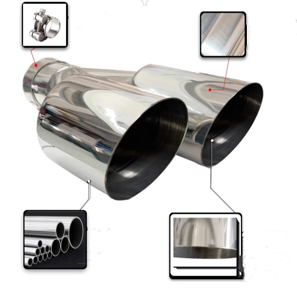 1 PCS Exhaust Tip Car modify Double Outlet Exhaust Pipe Nozzle Decoration Stainless Tail Pipes Muffler