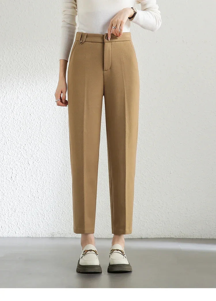 SENTUBILA Straight Ankle-length Women Pants 2026 Winter Slim Fit Thick High Waist Warm Solid Office Lady Pencil Pant 144K56987