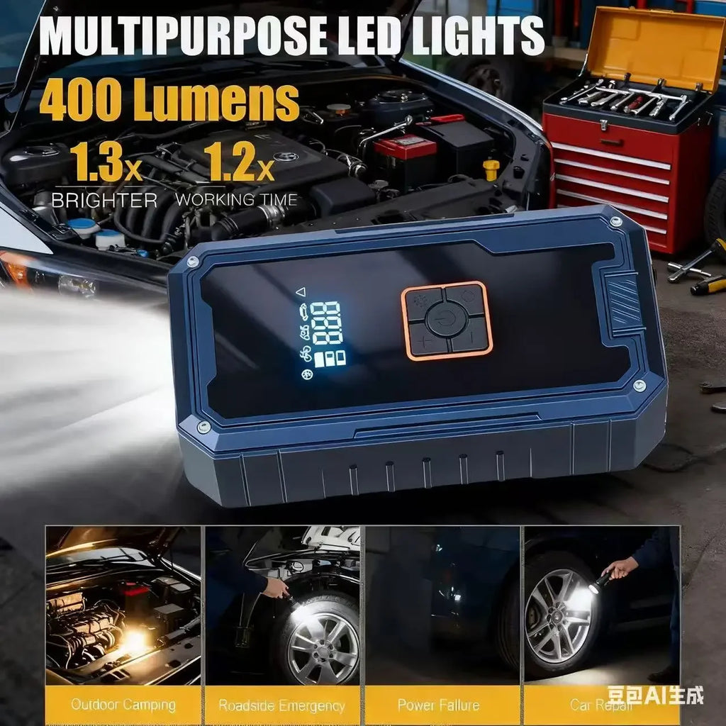 3000A 12V Car Jump Starter Air Compressor With Power Bank 99800mah Peak Portable Battery Starter 150PSI Air Pump With LED Light