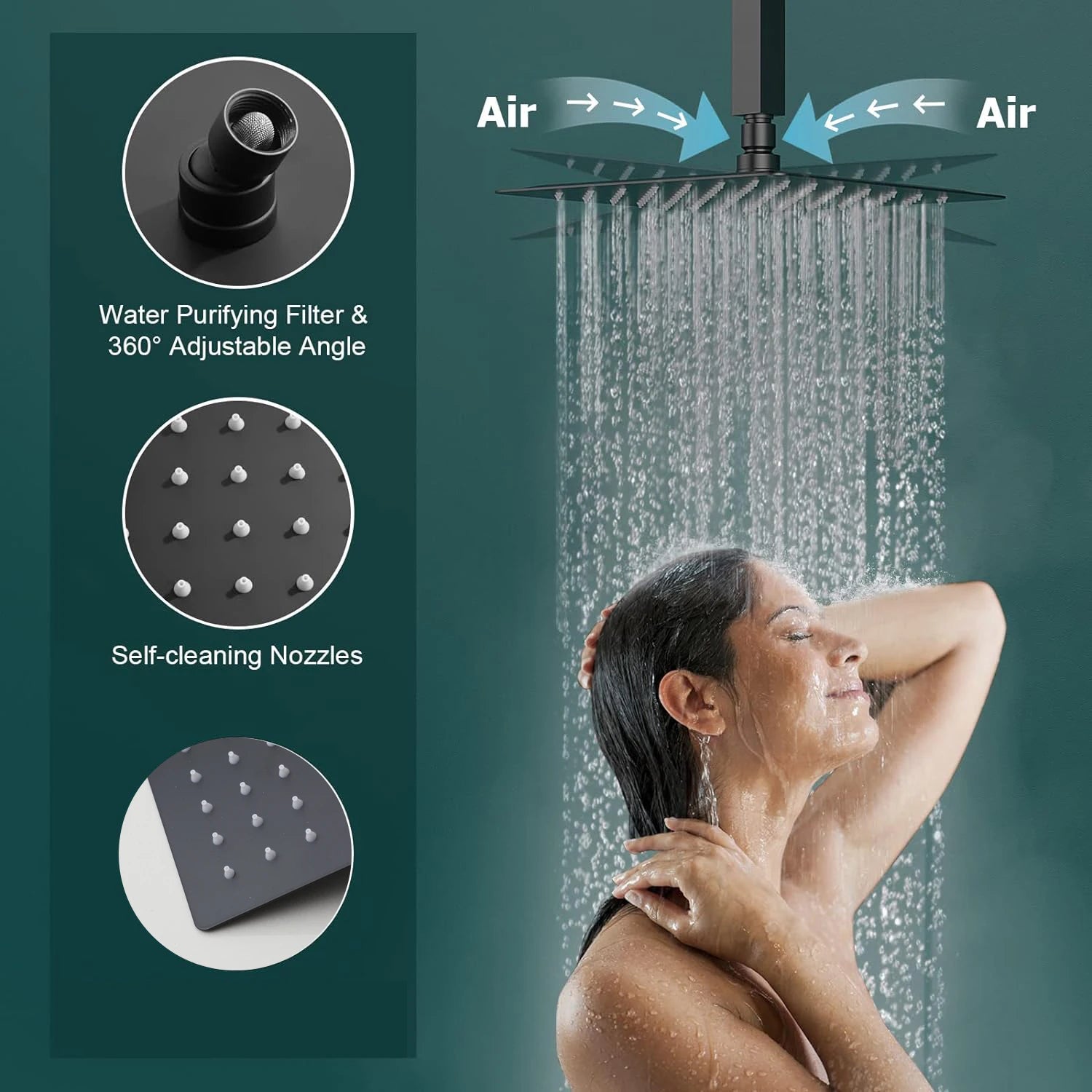 ZAPPO Matte Black Concealed Shower Sets Thermostatic Bathroom Shower Faucet 3 Ways Shower System Rainfall Head Wall Mounted