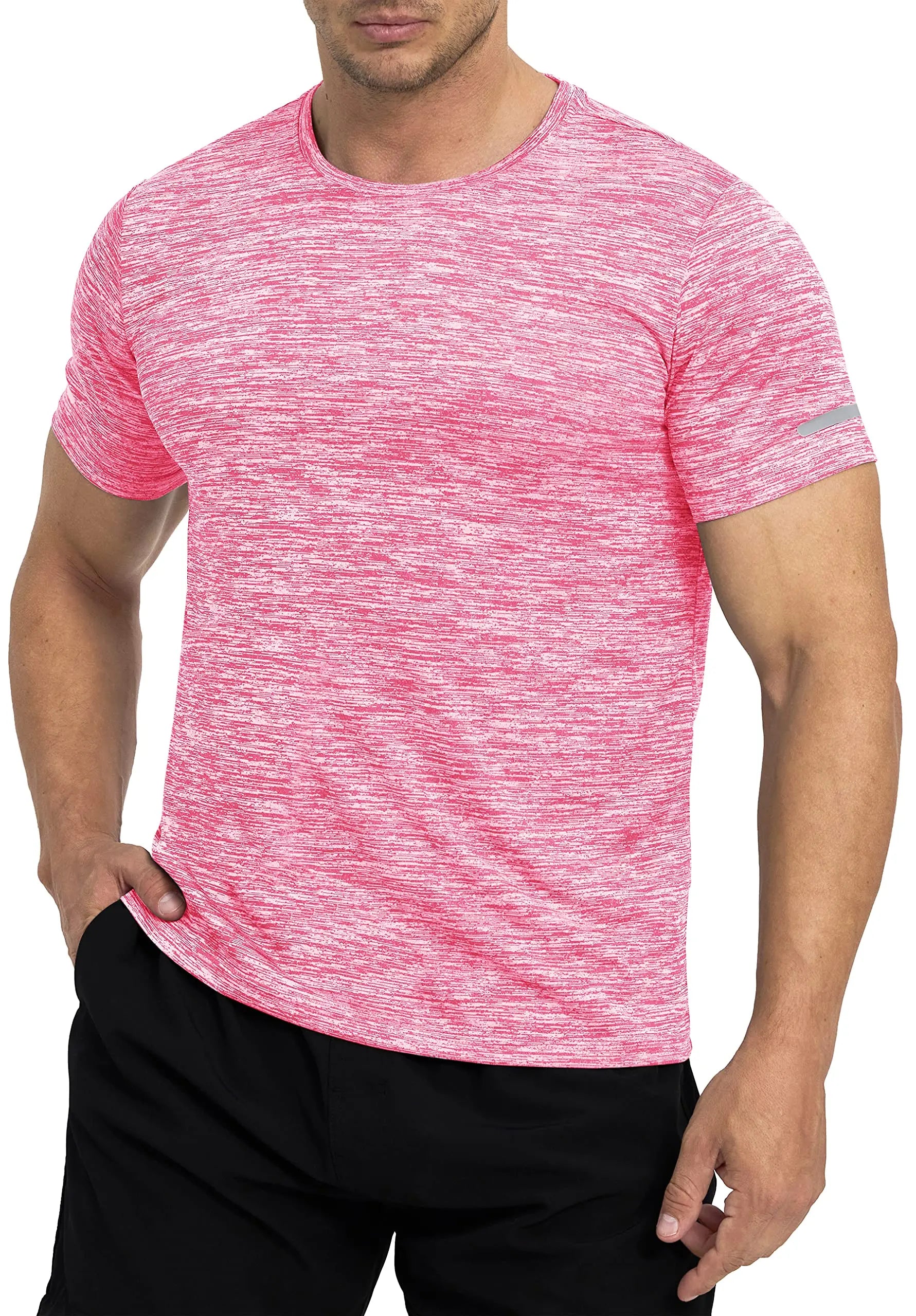TACVASEN Quick Dry Summer T-shirts W/ Reflective Stripe Men Running Fitness Tops Gym Training Shirt Breathable Casual Sportswear