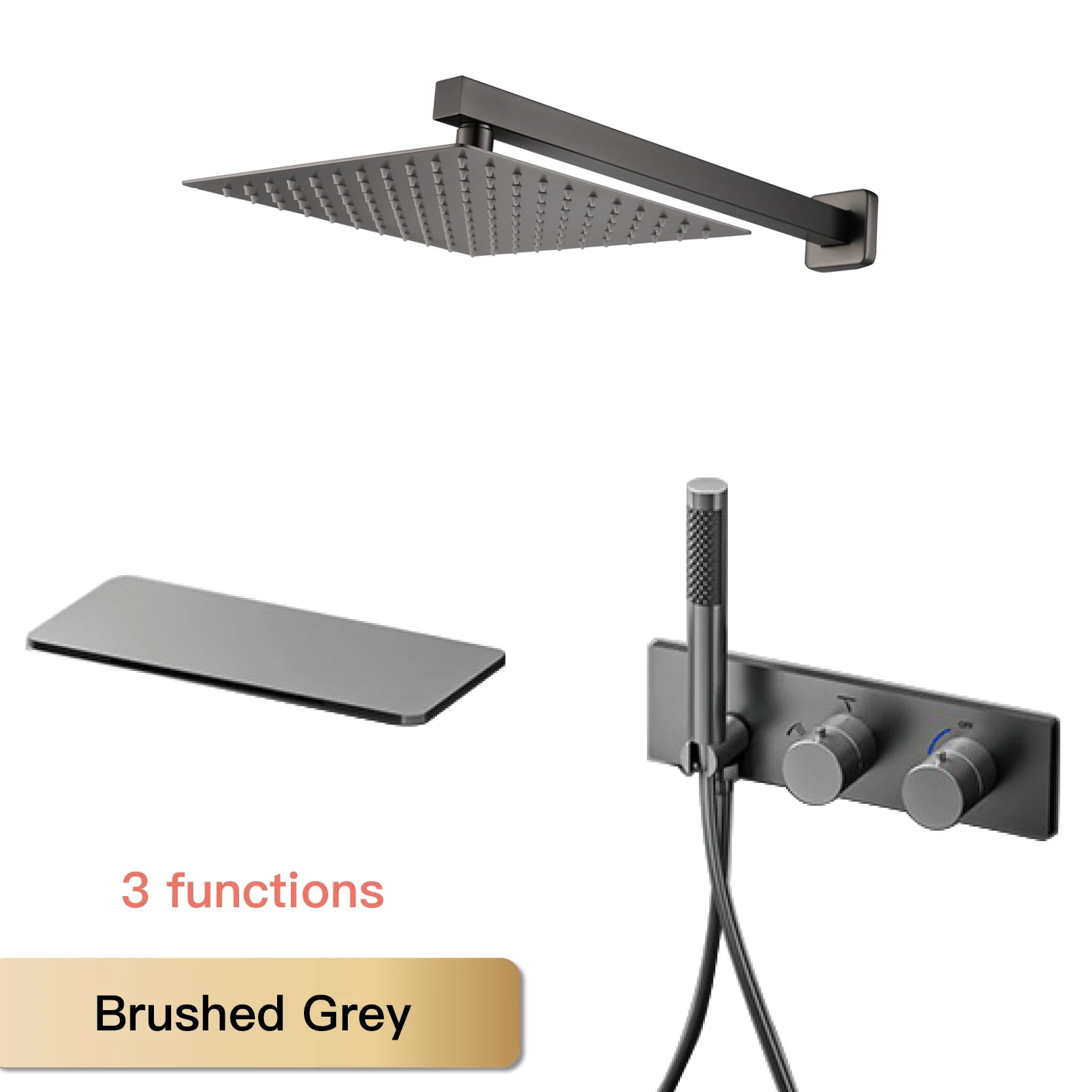 Modern Black Brass Bathroom Thermostatic Ceiling Type Shower System Wall-Mounted 3-Function Waterfall Tap for Cold & Hot Wate
