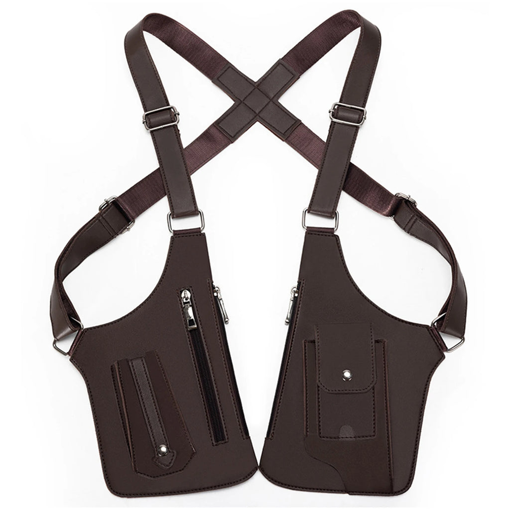 PU Leather Double Shoulder Armpit Bag Multi-Pocket Underarm Strap Wallet Pocket Anti-Theft for Men Women Travel Outdoors