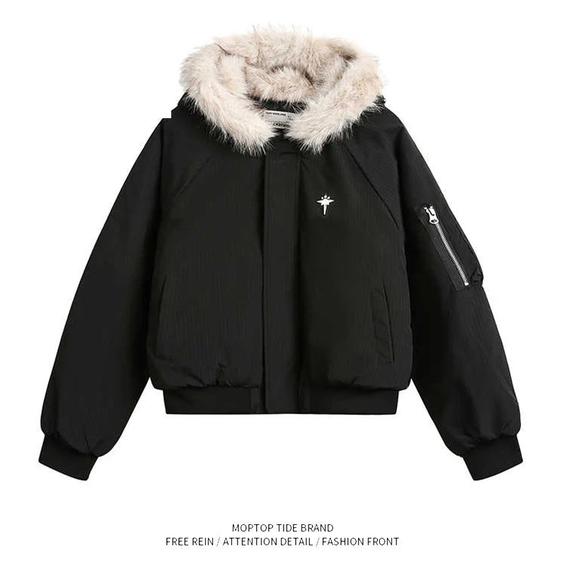 Warm Thiened ort Cotton Jaet with Fur Collar for Men And Women Cleanfit Sle Winter Coat Youth  Casual Polyester Fiber
