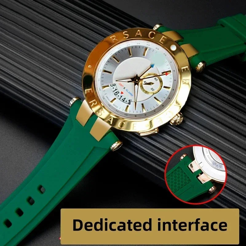 Rubber watch strap For Versace V-RACE DUAL series concave convex silicone watch strap accessories 24mm men's waterproof Bracelet